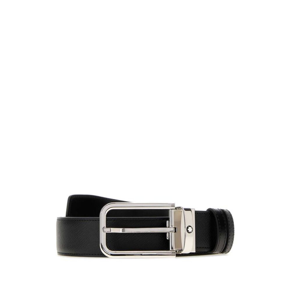 Montblanc Men Black Leather Reversible Belt